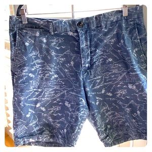 Map print , faded blue shorts